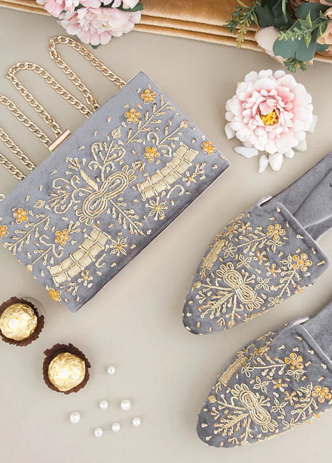 Zuruj Festive Style Mules x Clutch MC-239-GREY