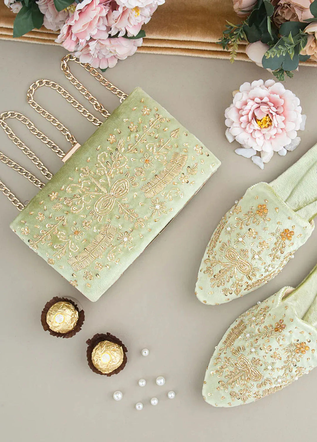 Zuruj Festive Style Mules x Clutch MC-239-Pista Green