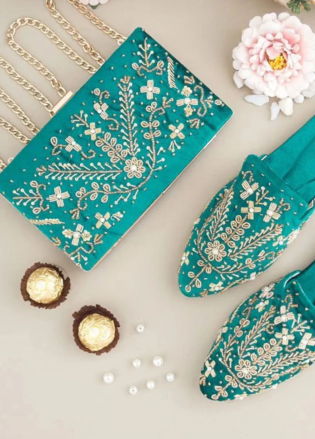 Zuruj Festive Style Mules x Clutch MC-240-GREEN