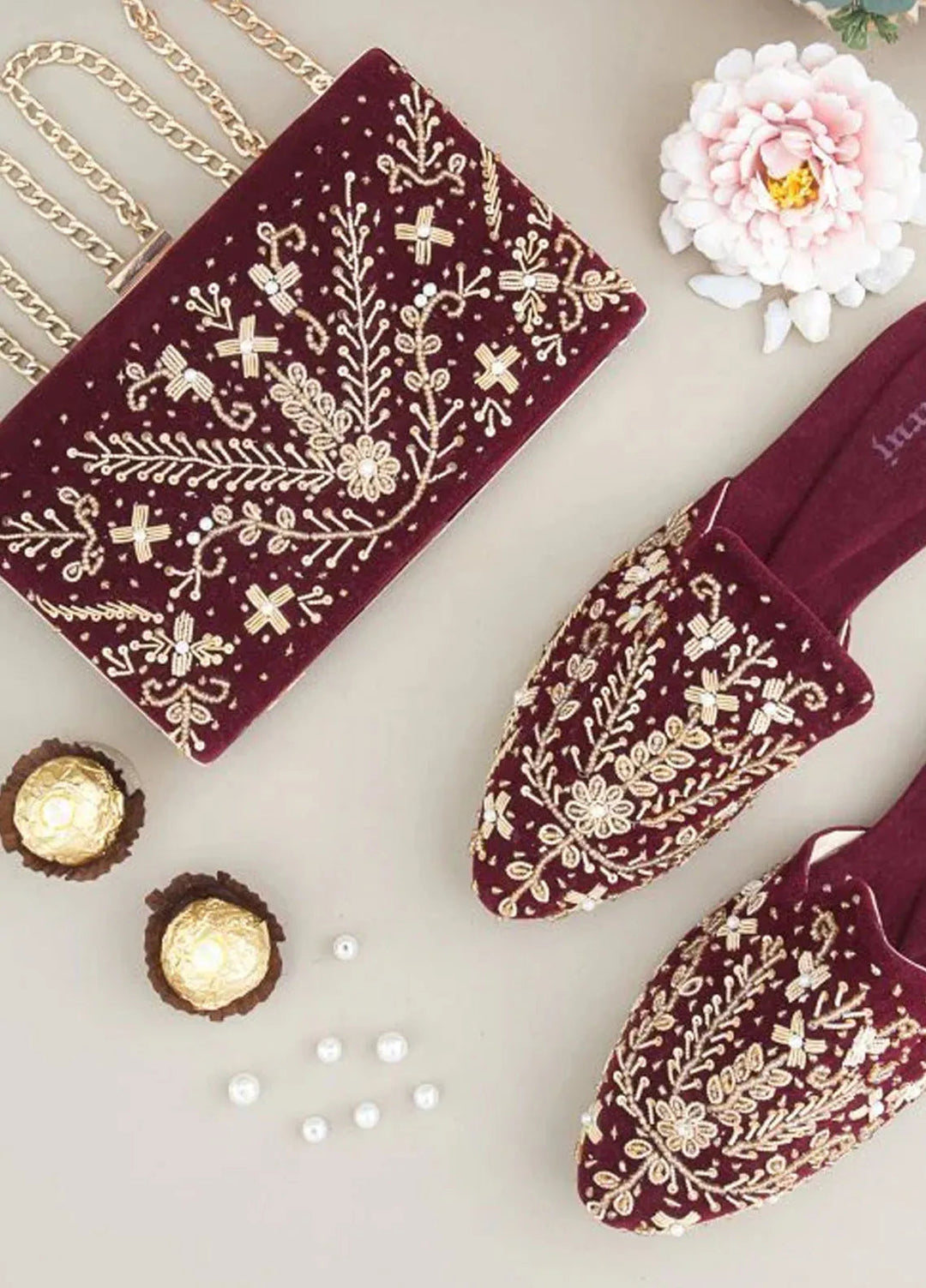 Zuruj Festive Style Mules x Clutch MC-240-Maroon