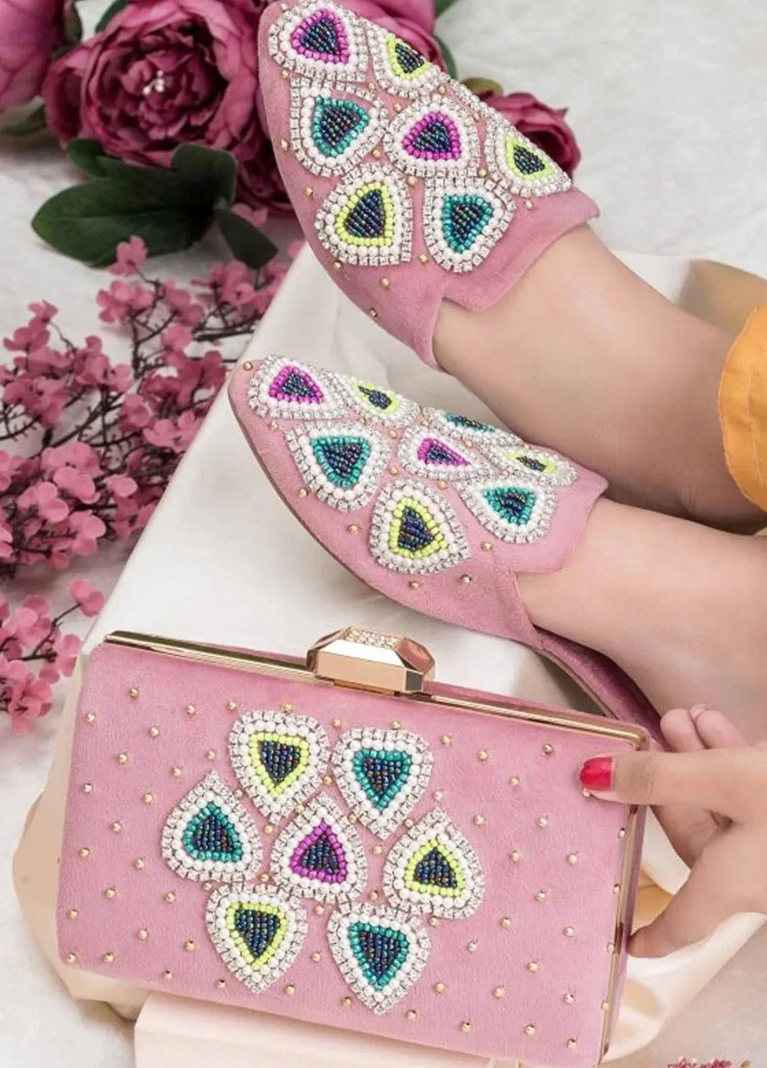 Zuruj Festive Style Mules x Clutch MC-255-Baby Pink