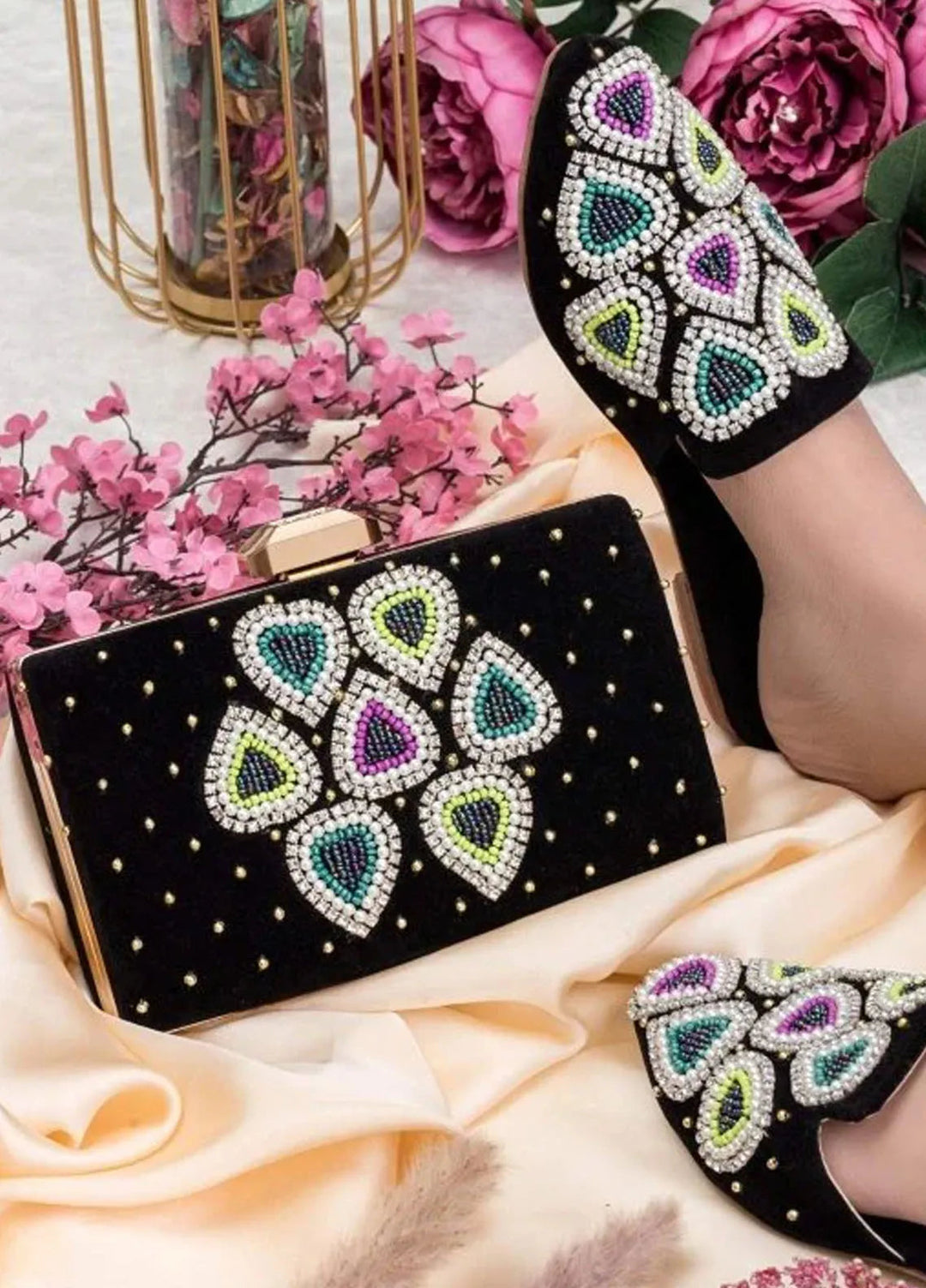 Zuruj Festive Style Mules x Clutch MC-255-Black