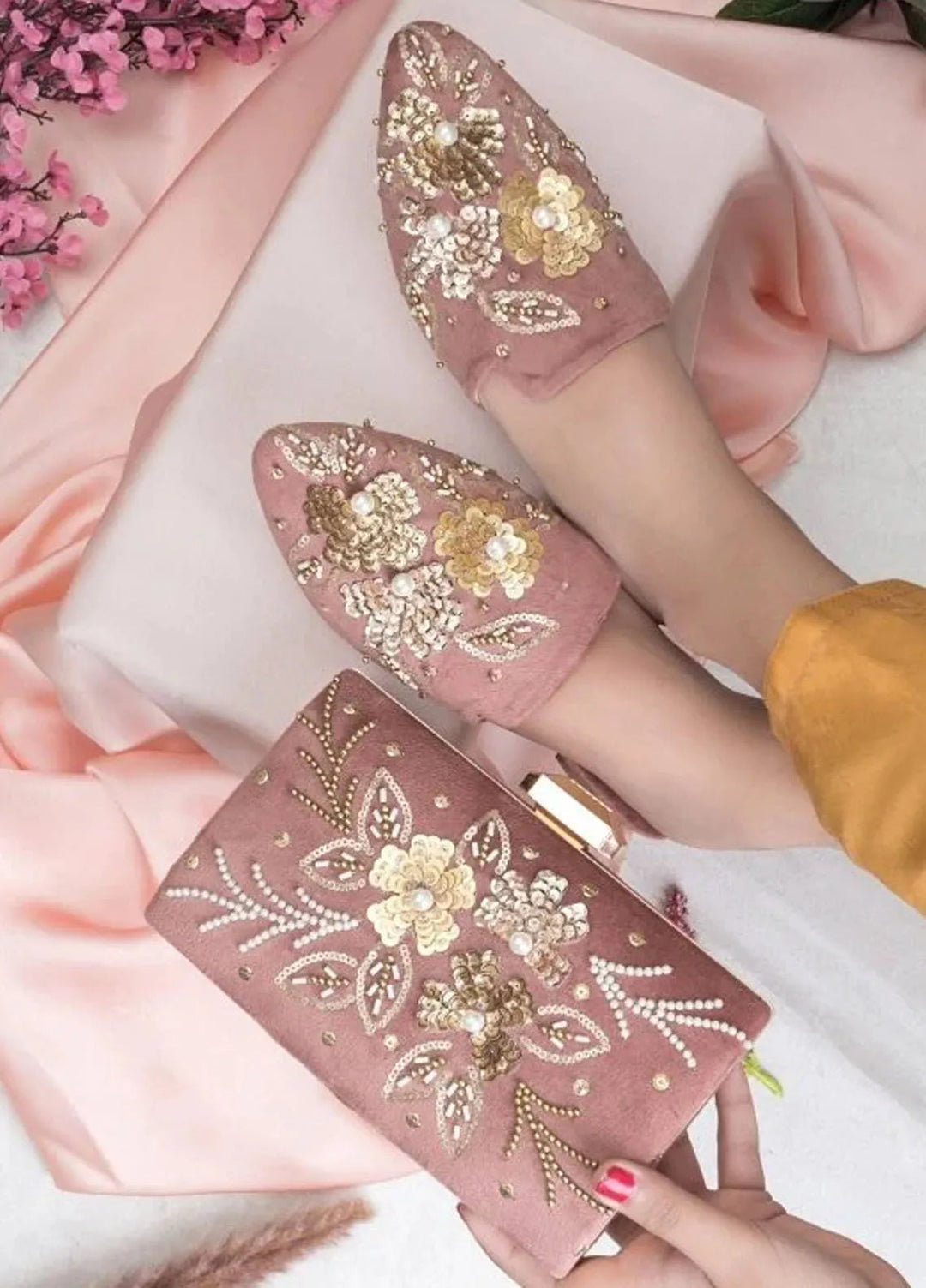 Zuruj Festive Style Mules x Clutch MC-256-Baby Pink