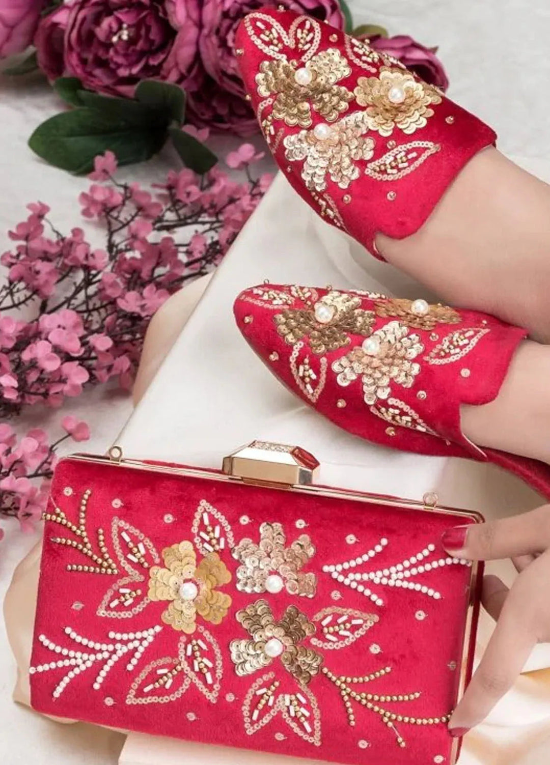 Zuruj Festive Style Mules x Clutch MC-256-Pink