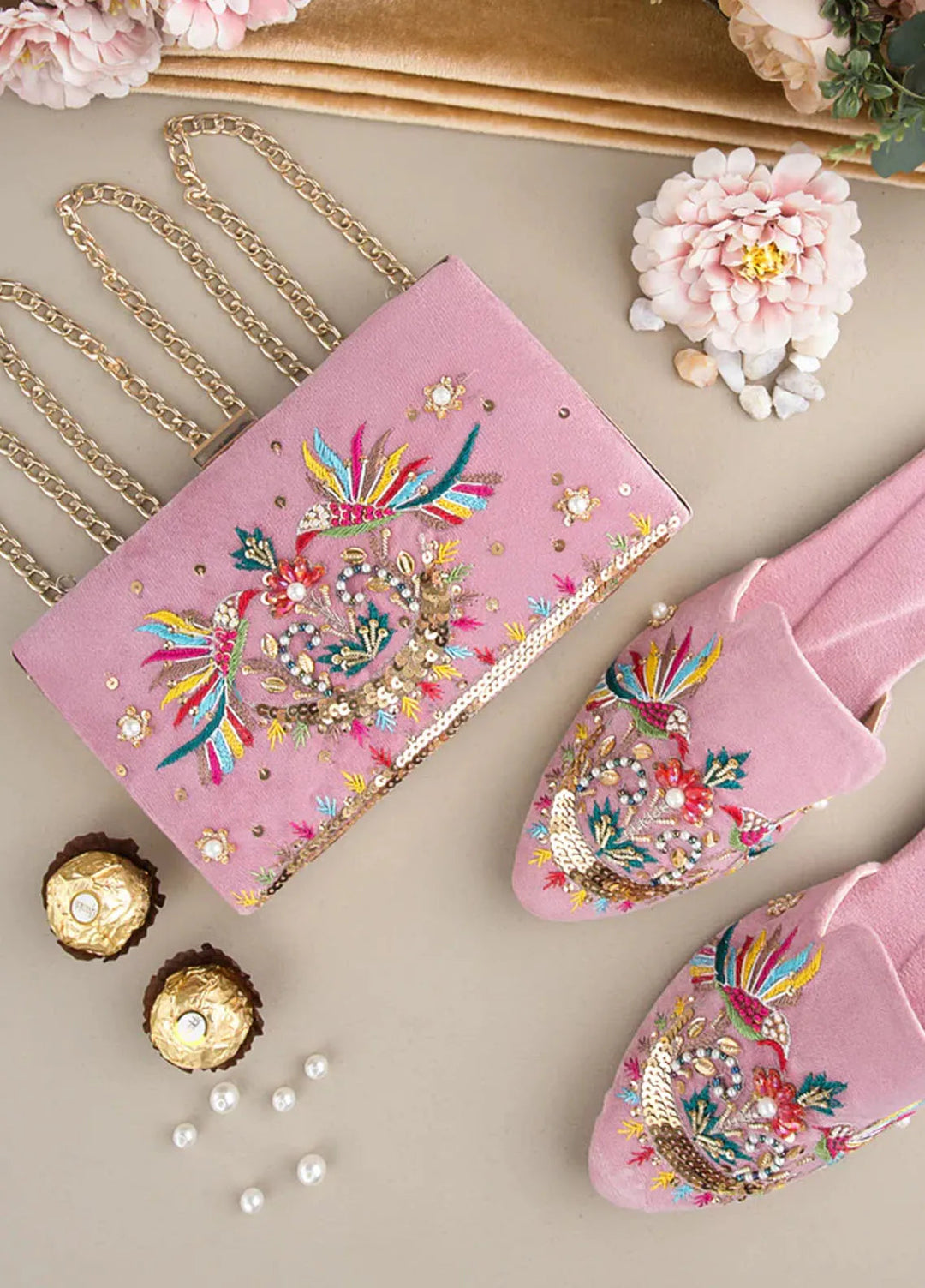 Zuruj Festive Style Mules x Clutch MC-41-Baby Pink