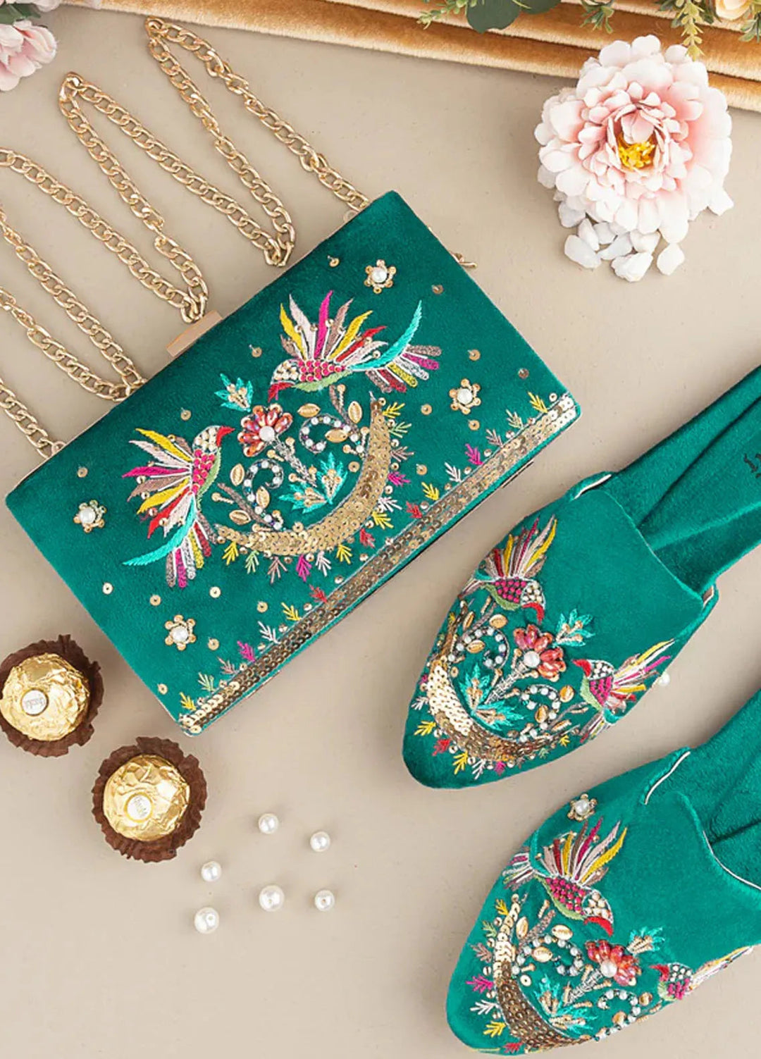 Zuruj Festive Style Mules x Clutch MC-41-GREEN