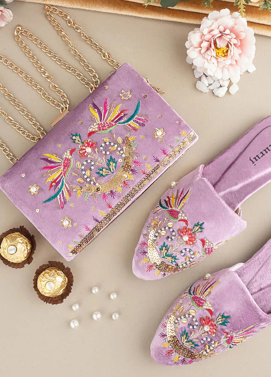 Zuruj Festive Style Mules x Clutch MC-41-Lilac Purple