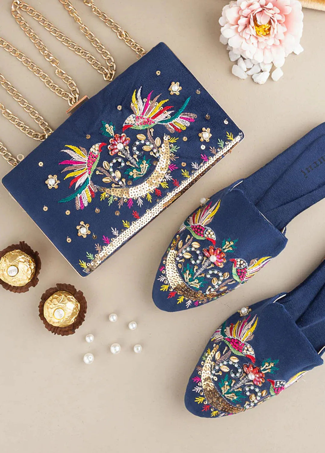 Zuruj Festive Style Mules x Clutch MC-41-NAVY BLUE