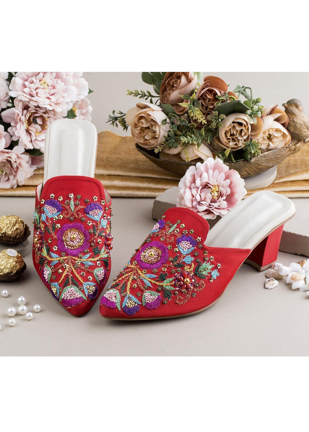 Zuruj Luxury Style Heel Mules ZJ23H HM-39-RED