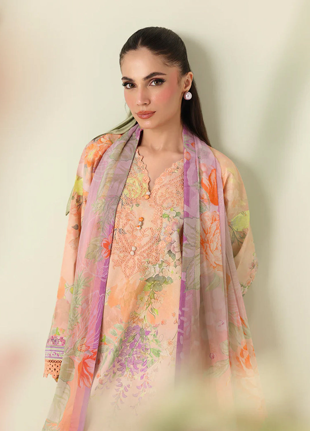 Rosette by Roheenaz Unstitched Lawn Embroidered 3 Piece Suit RNZ26UR Sunlit Fern-2B - Summer Collection