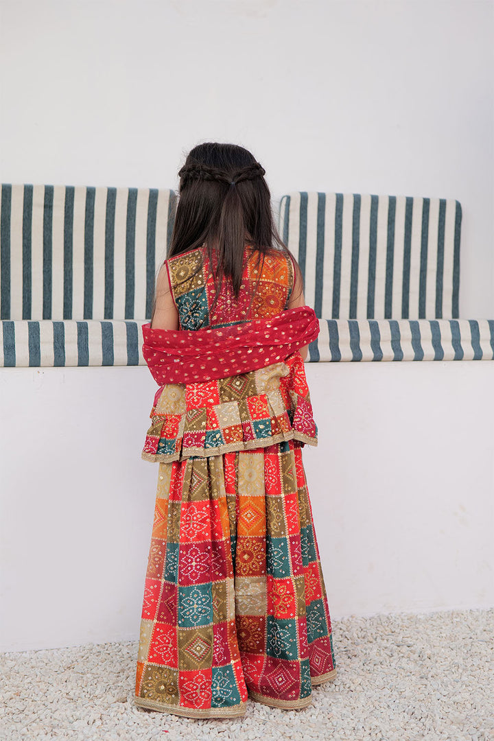 Senorita Kids RTW Green and Multicolor Formal 3 Piece Suit Tasar Silk KDD-02869 - Summer Collection