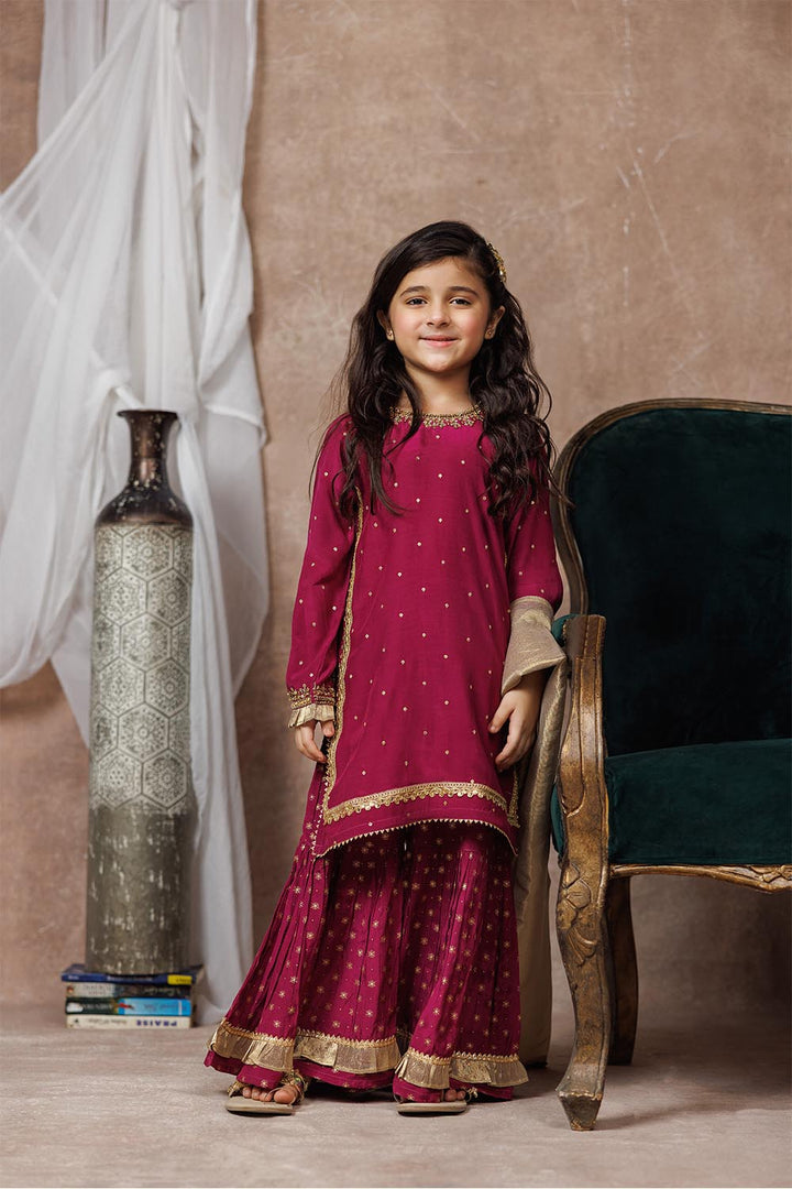 Senorita Kids RTW Magenta and Gold Formal 3 Piece Suit Viscose Raw-Silk KDD-03074 - Summer Collection