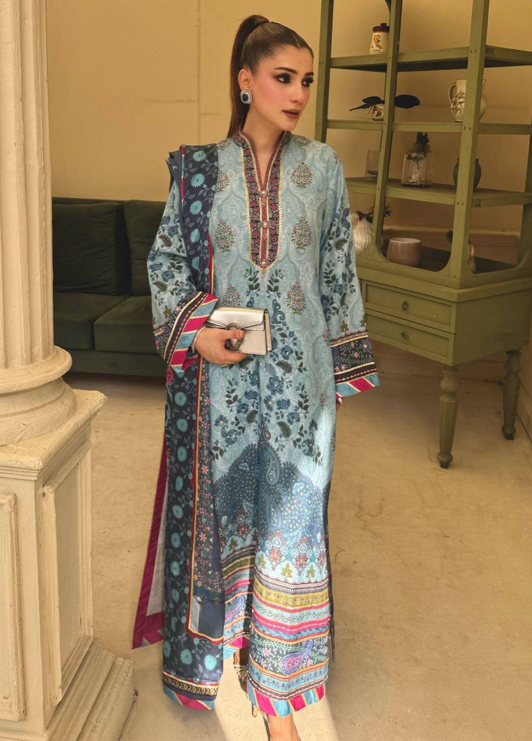 Nirvana by Mushq Unstitched Printed Raw Silk 3 Piece Suit MU26UNR In my Element HUNPS260102 - Festive Collection