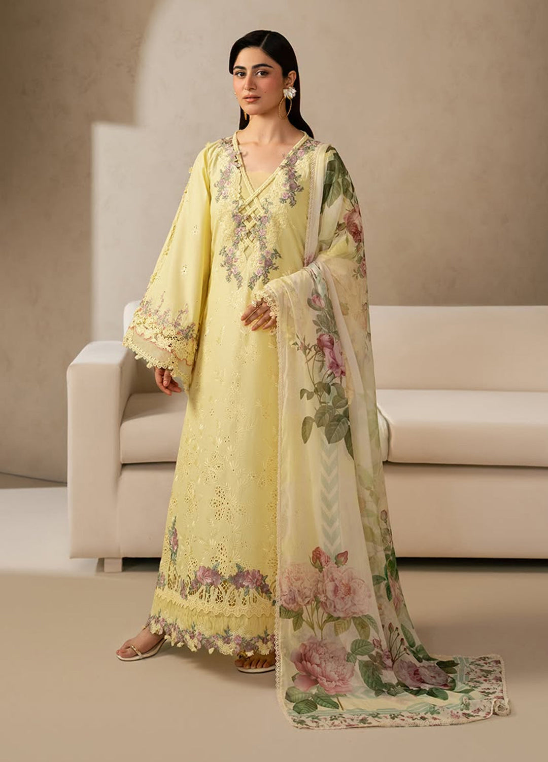 E-Craft by Elaf Unstitched Embroidered Lawn 3 Piece Suit EHC-3A Sunstone - Casual Collection