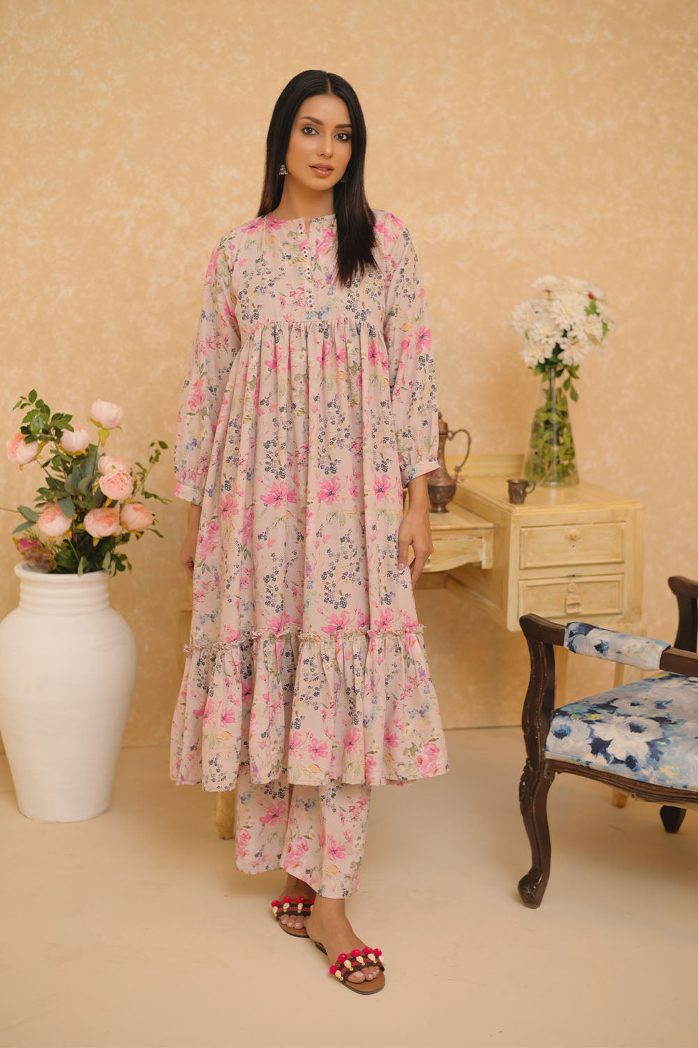 Senorita Women RTW Women Solids Fawn and Multicolor Casual 2 Piece Suit Polyester Swiss Lawn LAC-02960 - Summer Collection