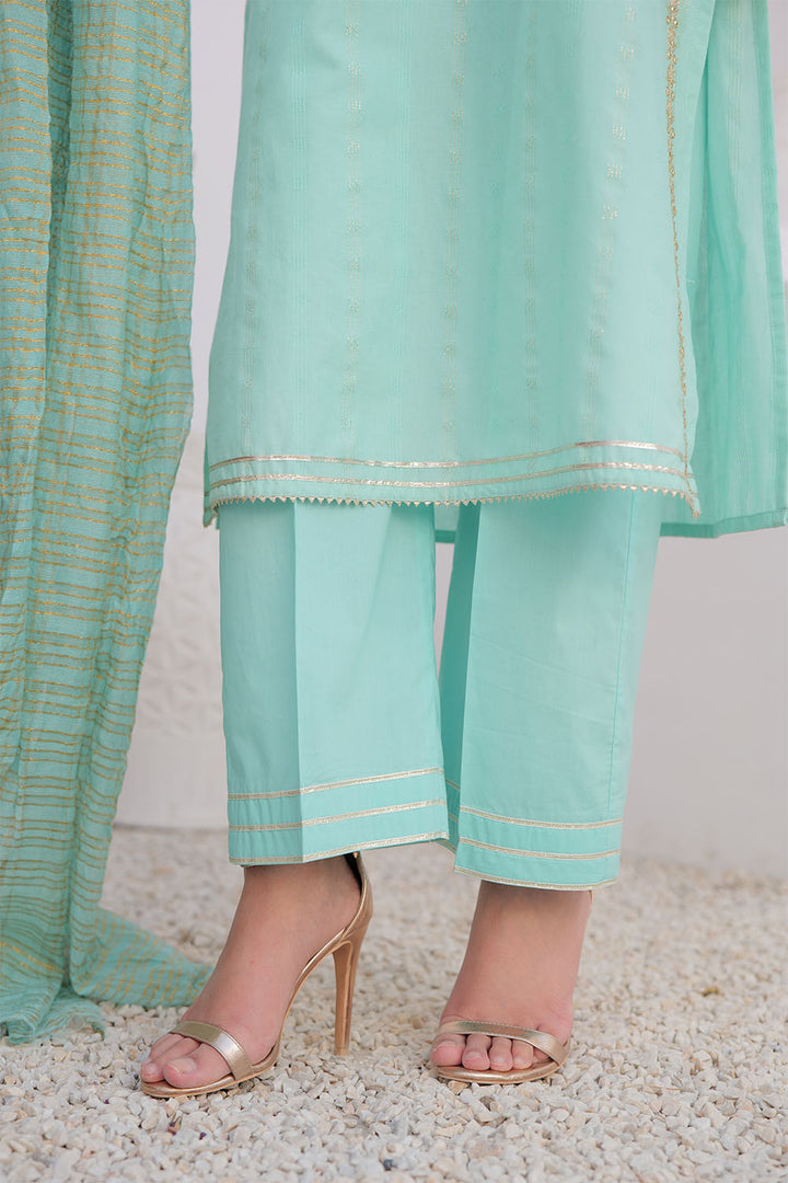 LBD-02971 | Light Sea Green & Gold | Casual Plus 3 Piece Suit | Cotton Dobby