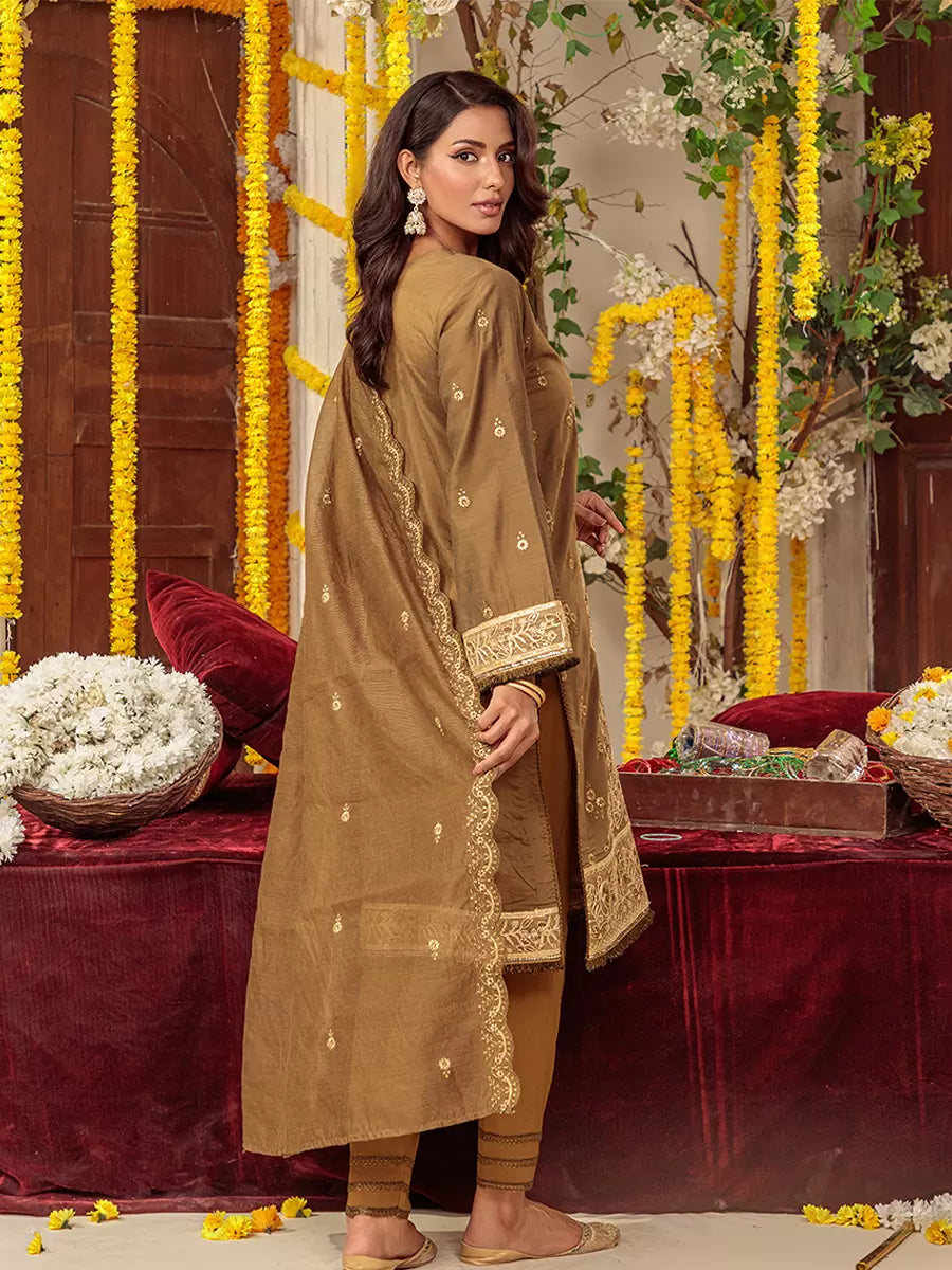 Salitex Unstitched Embroidered Cotton Silk 3 Piece Suit SUNW6NO044UT - Festive Collection