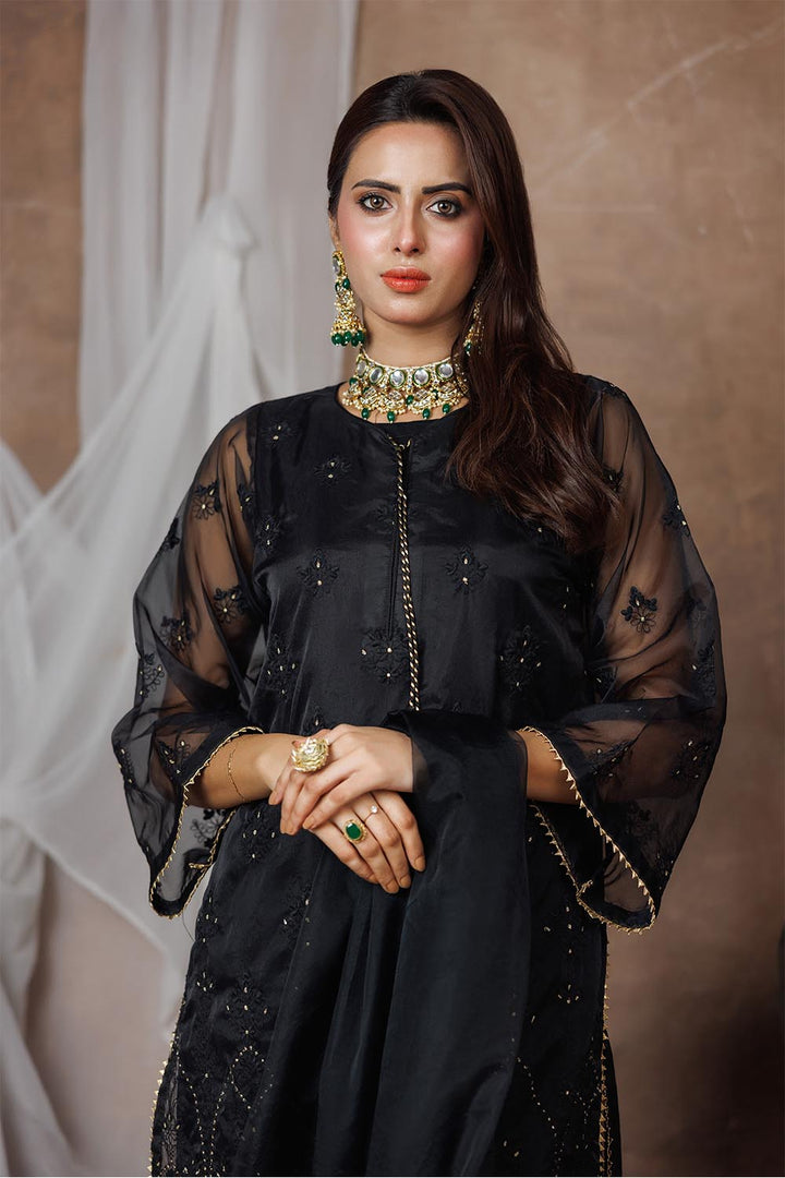 Senorita Women RTW Women Solids Black and Multicolor Formal 3 Piece Suit Banarsi Organza Plain Nylon LDD-03092 - Winter Collection