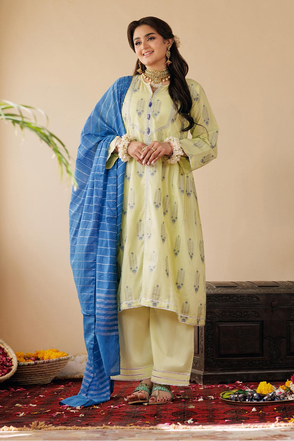 Senorita Women RTW Women Embroidered Perrot Green and Multicolor Casual Plus 3 Piece Suit Cotton Jacquard LBD-02905 - Summer Collection