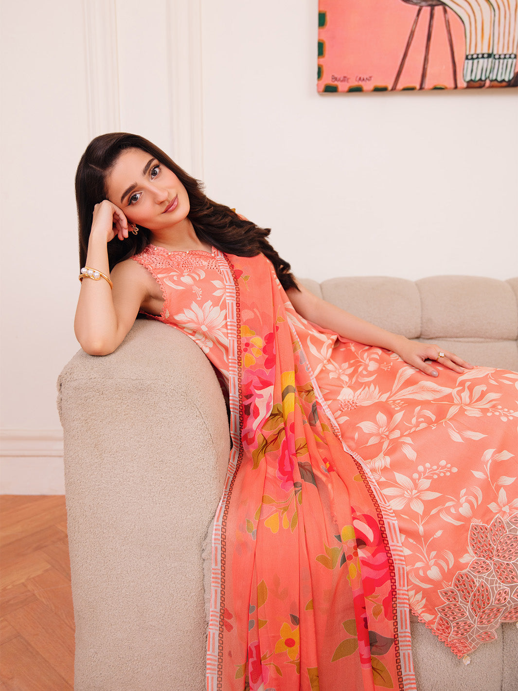 Femmora by Yards Unstitched Embroidered Lawn 3 Piece Suit Peach Blossom Casual Collection