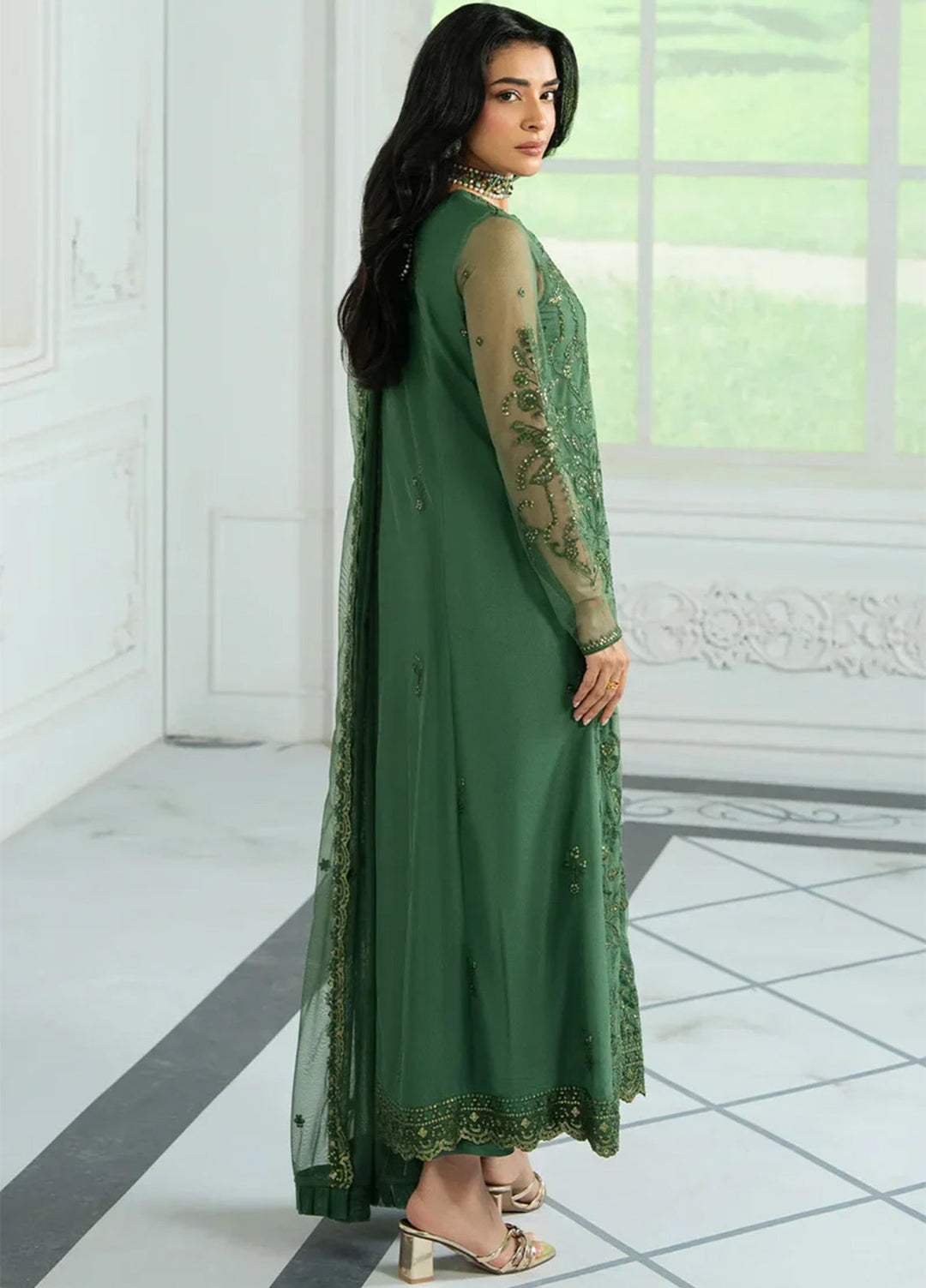 Inara by Zarif Embroidered Net Suits Unstitched 3 Piece ZR25UF ZRI-07 Aslaan - Formals Collection