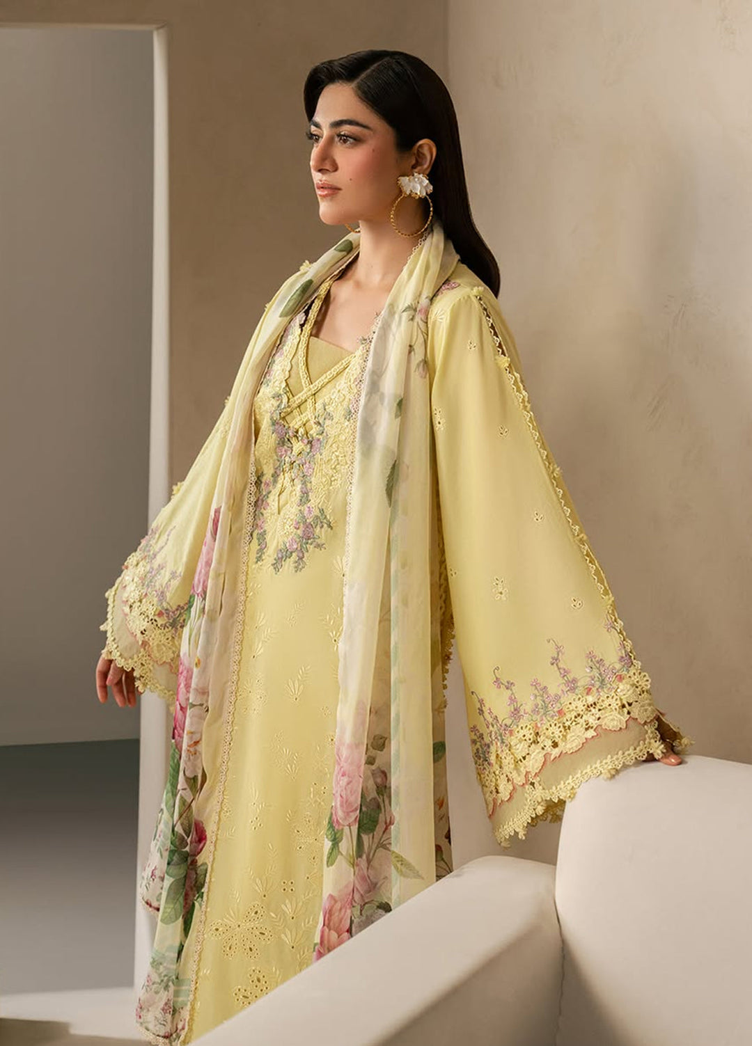 E-Craft by Elaf Unstitched Embroidered Lawn 3 Piece Suit EHC-3A Sunstone - Casual Collection