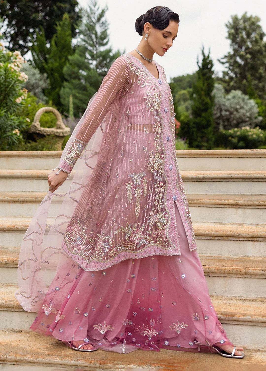 Inception by Mushq Embroidered Net Suits Unstitched 4 Piece MQ25IW D-05 Pretty In Pink - Wedding Collection