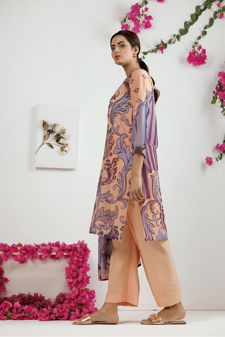Senorita Women RTW Women Peach and Multicolor Casual 3 Piece Suit Cotton Lawn Printed LAD-03100 - Summer Collection
