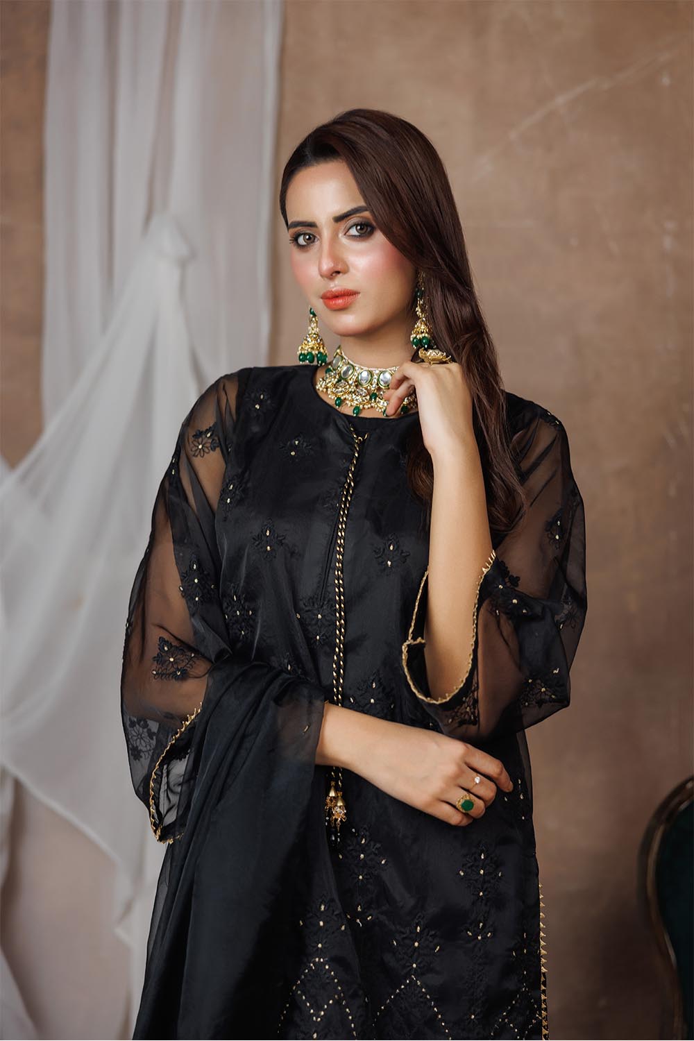 Senorita Women RTW Women Solids Black and Multicolor Formal 3 Piece Suit Banarsi Organza Plain Nylon LDD-03092 - Winter Collection