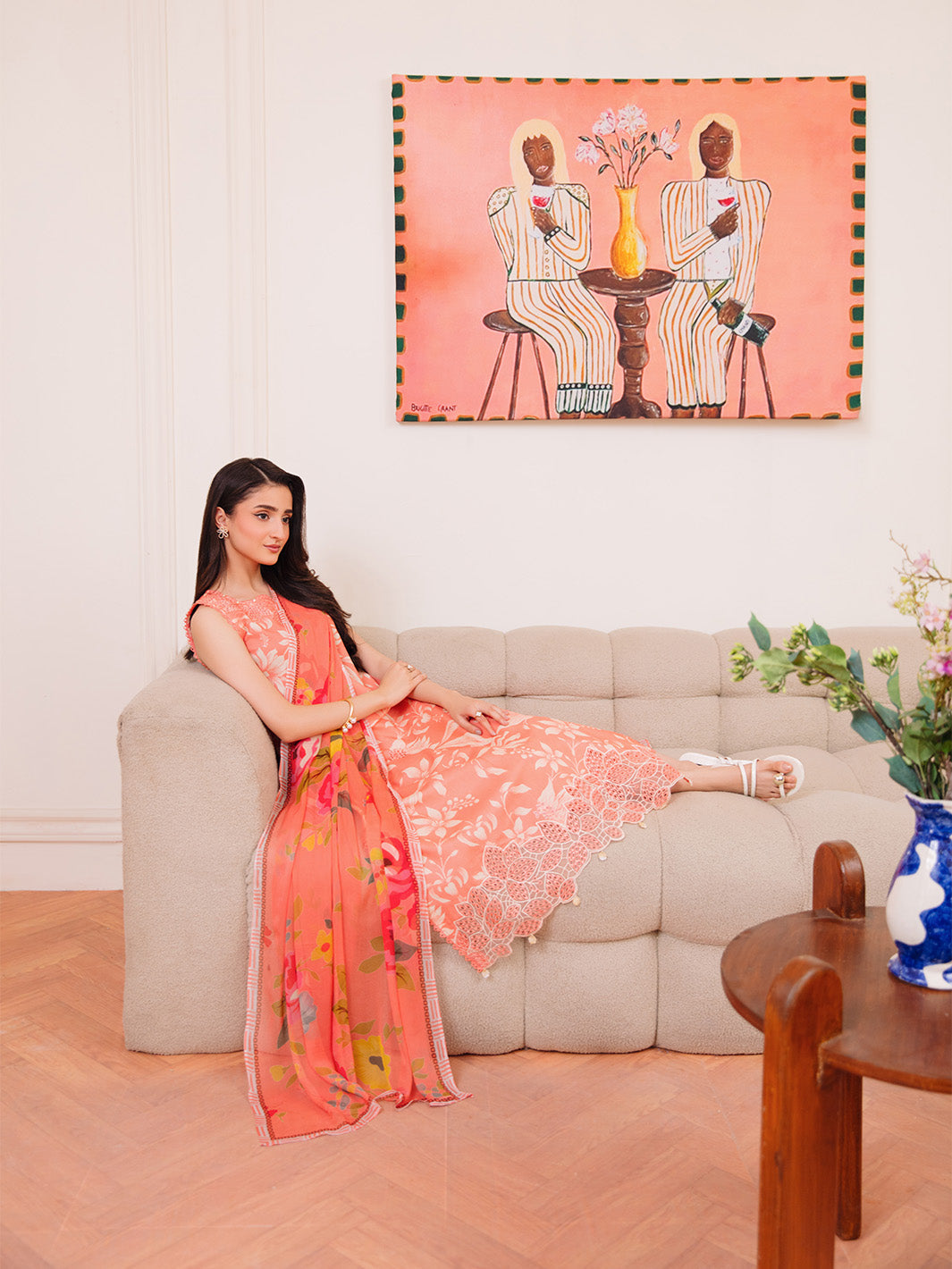 Femmora by Yards Unstitched Embroidered Lawn 3 Piece Suit Peach Blossom Casual Collection