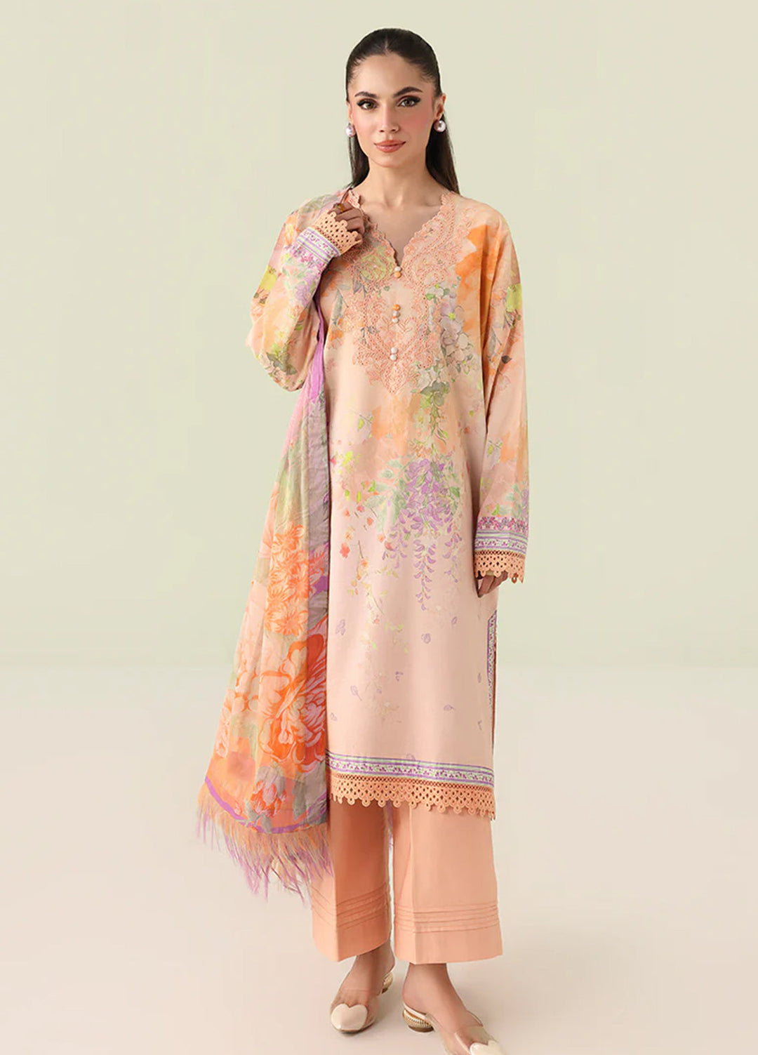 Rosette by Roheenaz Unstitched Lawn Embroidered 3 Piece Suit RNZ26UR Sunlit Fern-2B - Summer Collection