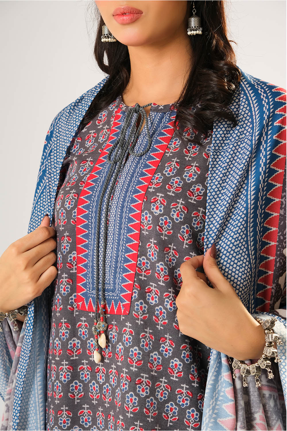 Senorita Women RTW Women Grey and Multicolor Casual 3 Piece Suit Cotton Khaddar Printed LAD-03196 - Winter Collection