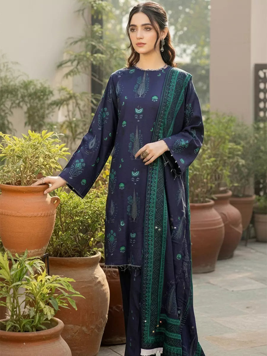 Salitex Untitched Printed Khaddar 3 Piece Suit SUNS7ASI517 - Winter Collection