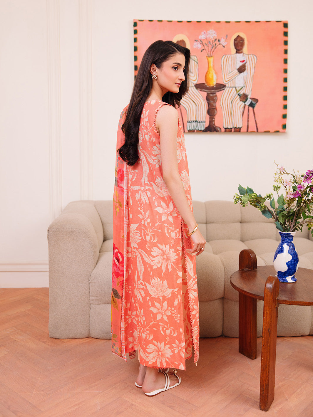 Femmora by Yards Unstitched Embroidered Lawn 3 Piece Suit Peach Blossom Casual Collection