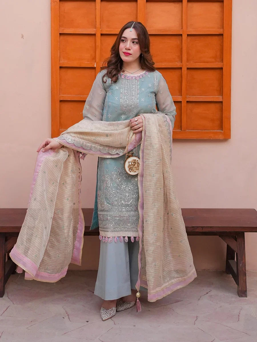 Salitex Unstitched Embroidered Cotton Net 3 Piece Suit SUNS7JI064UT - Festive Collection