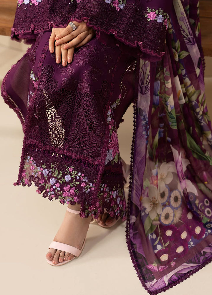 E-Craft by Elaf Unstitched Embroidered Lawn 3 Piece Suit EHC-2B Cassis - Casual Collection