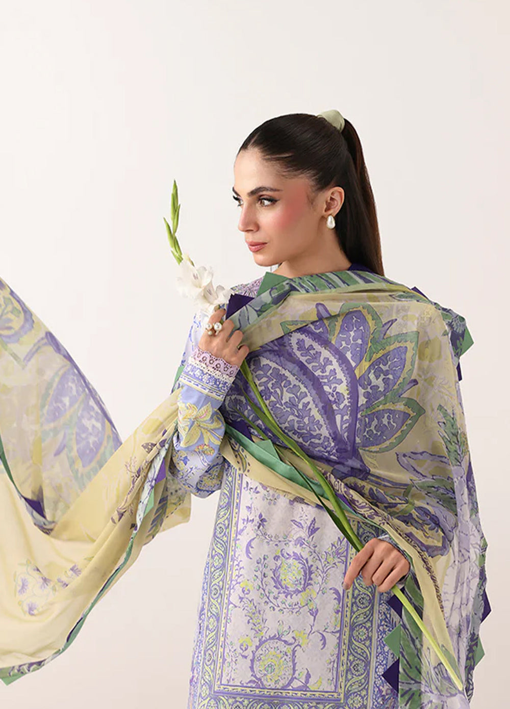Rosette by Roheenaz Unstitched Lawn Embroidered 3 Piece Suit RNZ26UR Blush Meadow-4B - Summer Collection