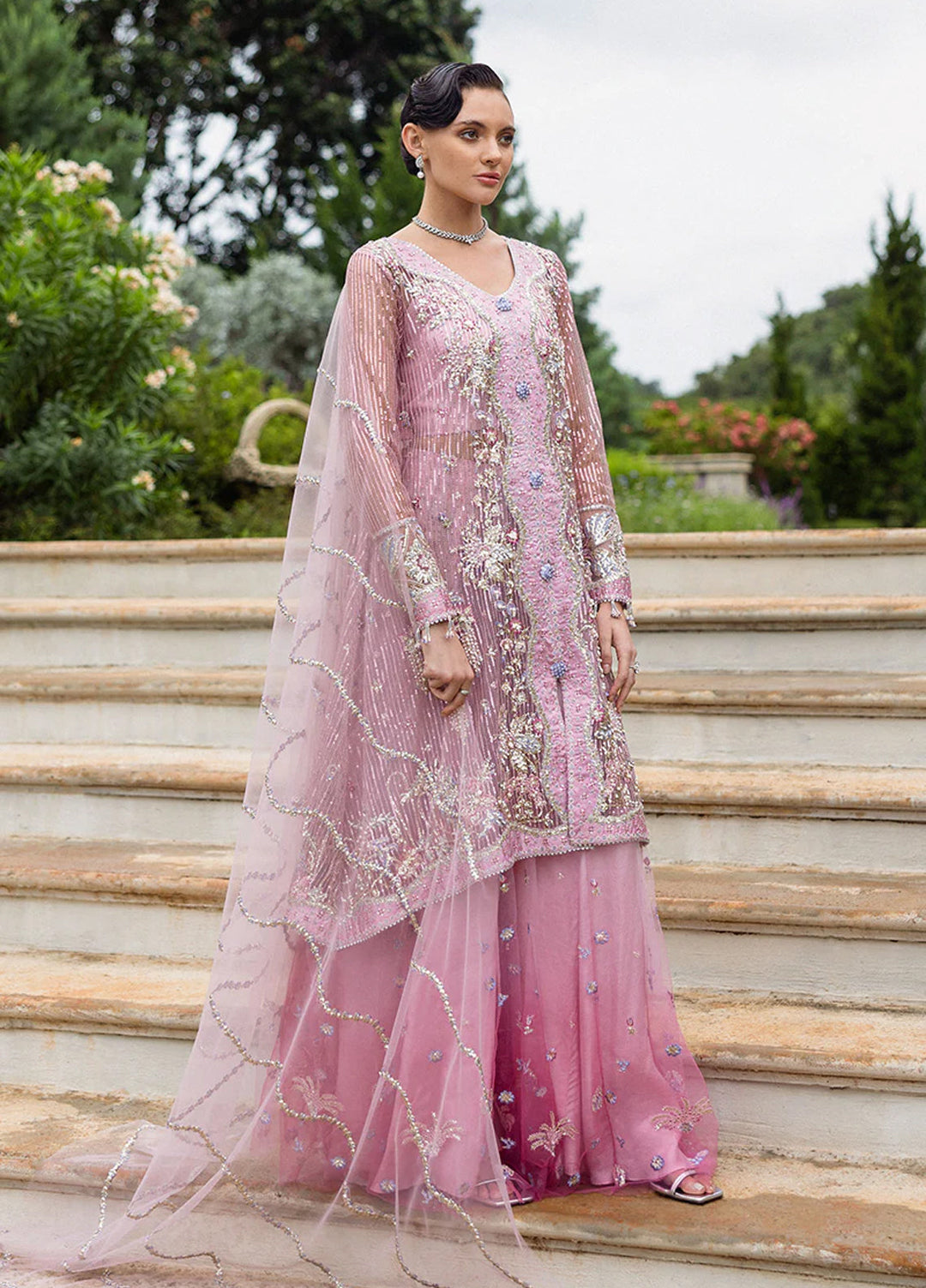 Inception by Mushq Embroidered Net Suits Unstitched 4 Piece MQ25IW D-05 Pretty In Pink - Wedding Collection