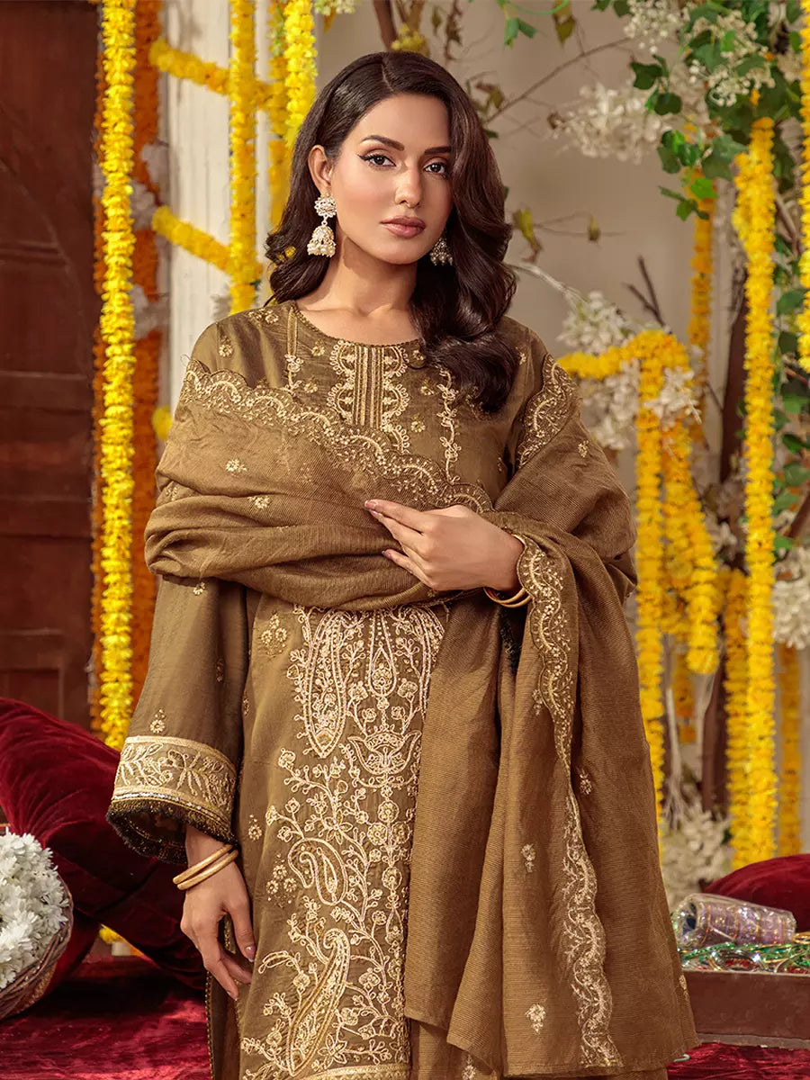 Salitex Unstitched Embroidered Cotton Silk 3 Piece Suit SUNW6NO044UT - Festive Collection