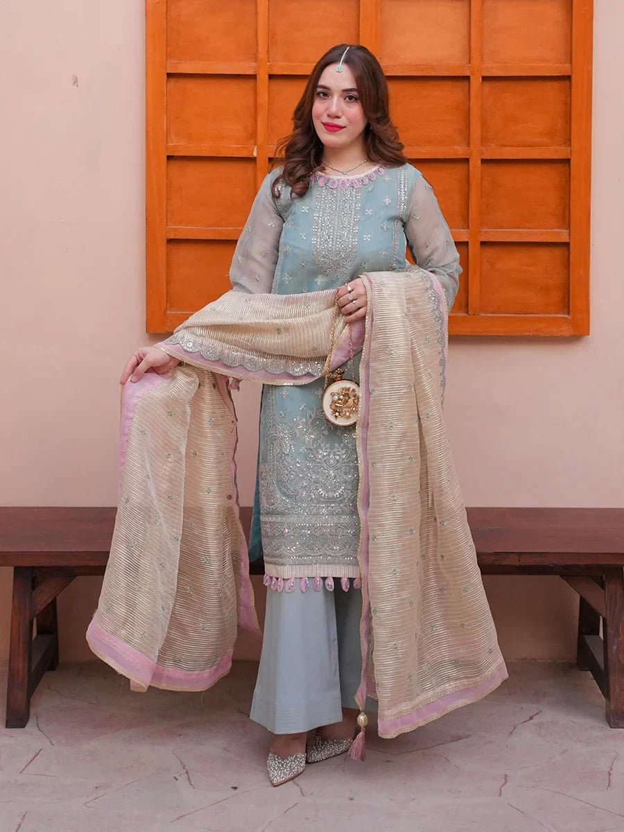 Salitex Unstitched Embroidered Cotton Net 3 Piece Suit SUNS7JI064UT - Festive Collection