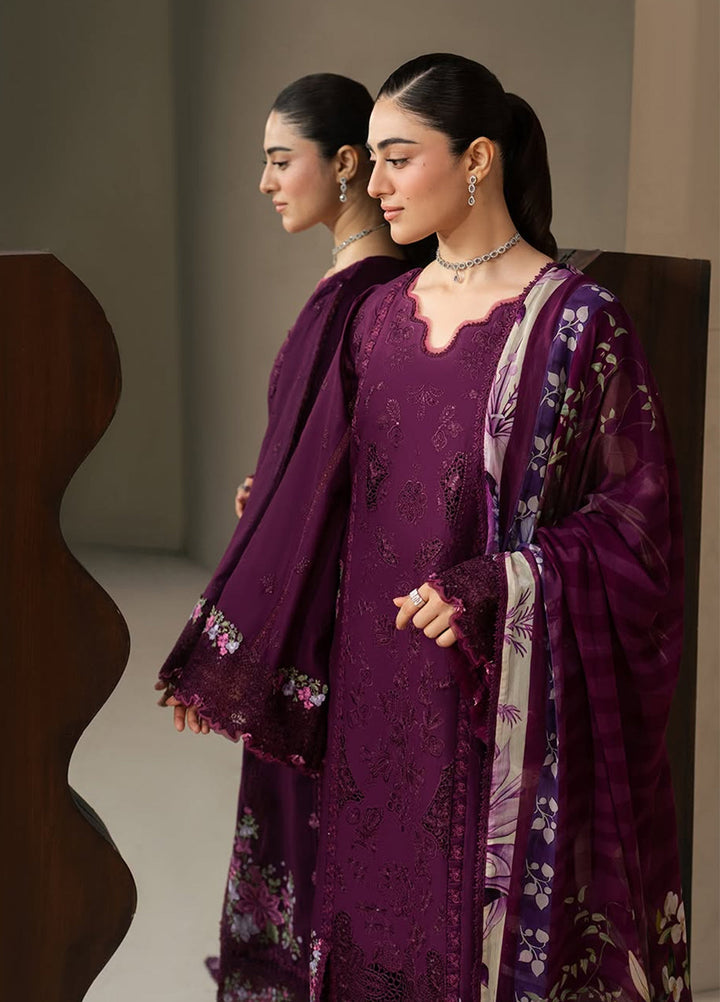 E-Craft by Elaf Unstitched Embroidered Lawn 3 Piece Suit EHC-2B Cassis - Casual Collection