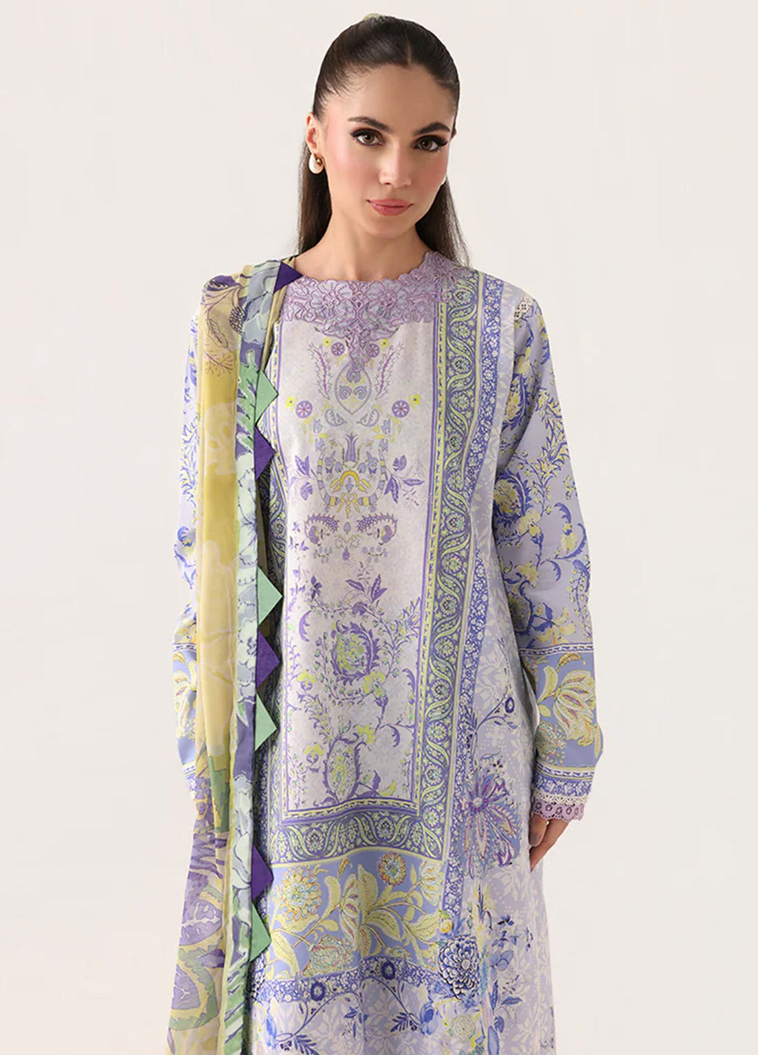 Rosette by Roheenaz Unstitched Lawn Embroidered 3 Piece Suit RNZ26UR Blush Meadow-4B - Summer Collection