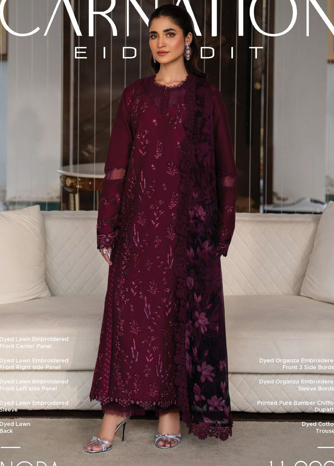 Carnation by Rang Rasiya Unstitched Embroidered Lawn 3 Piece Suit RR26UCL D2 NORA - Eid Collection