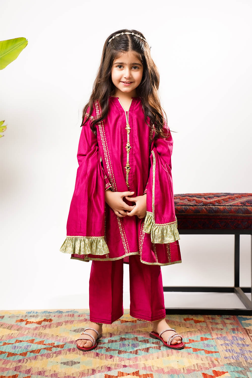 Senorita Girls RTW Embroidered Chambray 3 Piece Suit KDD-03237 Eid Collection