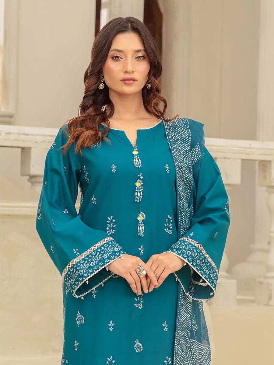 Salitex Unstitched Embroidered Cambric 3 Piece Suit UNS7MK012UT - Festive Collection