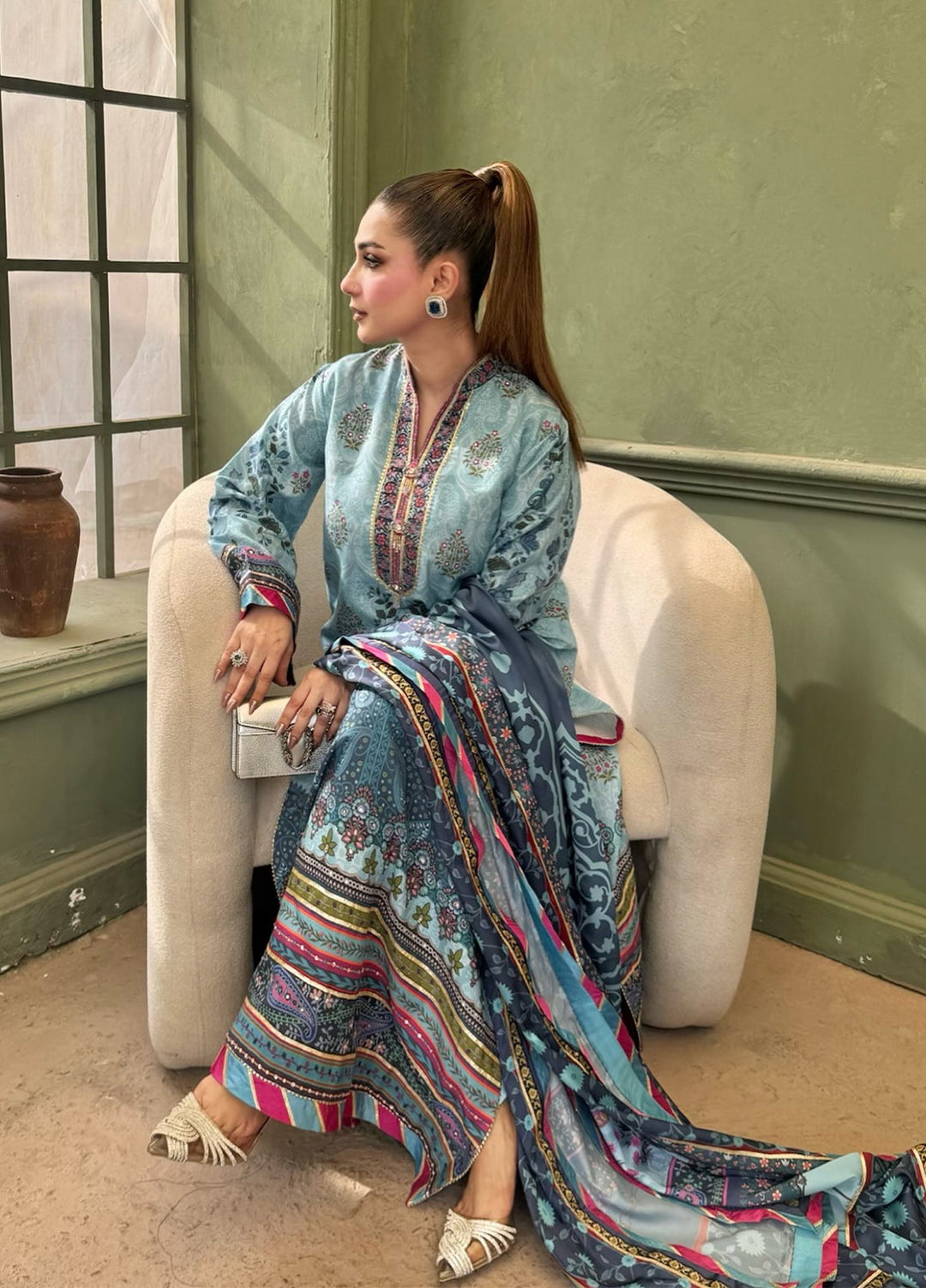 Nirvana by Mushq Unstitched Printed Raw Silk 3 Piece Suit MU26UNR In my Element HUNPS260102 - Festive Collection