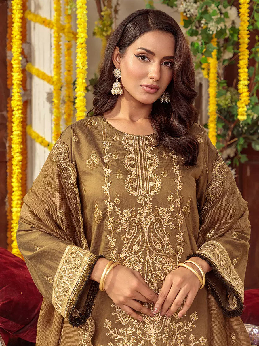 Salitex Unstitched Embroidered Cotton Silk 3 Piece Suit SUNW6NO044UT - Festive Collection