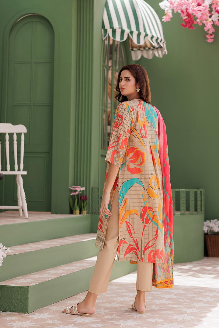 Senorita Women RTW Women Fawn and Multicolor Casual 3 Piece Suit Cotton Lawn Printed LAD-03039 - Summer Collection