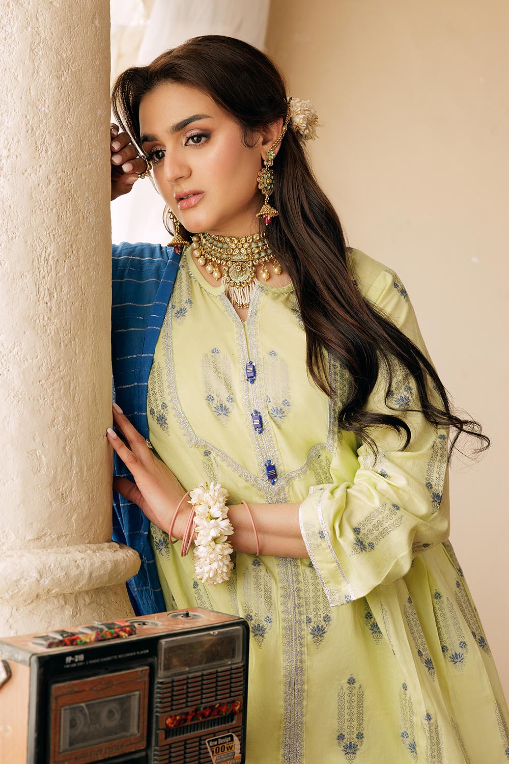 Senorita Women RTW Women Embroidered Perrot Green and Multicolor Casual Plus 3 Piece Suit Cotton Jacquard LBD-02905 - Summer Collection