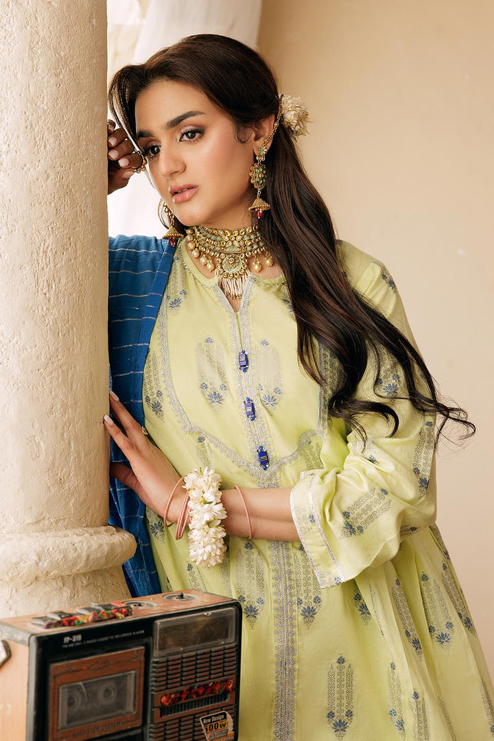 Senorita Women RTW Women Embroidered Perrot Green and Multicolor Casual Plus 3 Piece Suit Cotton Jacquard LBD-02905 - Summer Collection